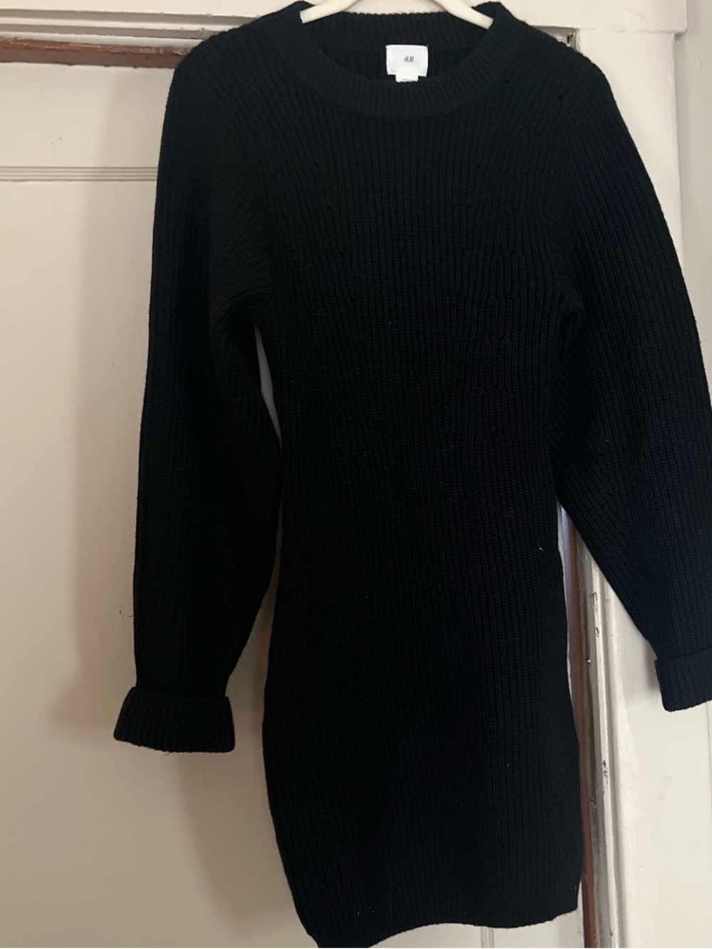 H&M Black Ribbed Knit Long-Sleeve Dress